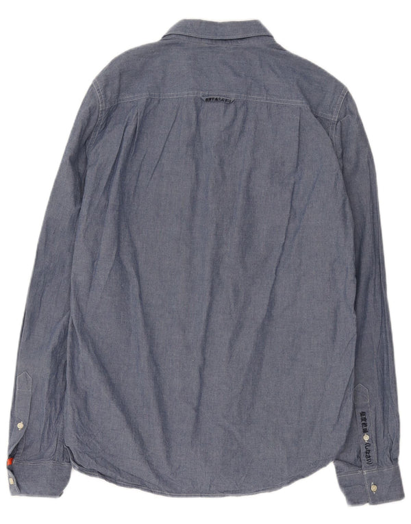 SUPERDRY Мужская рубашка большого размера из хлопка синего цвета