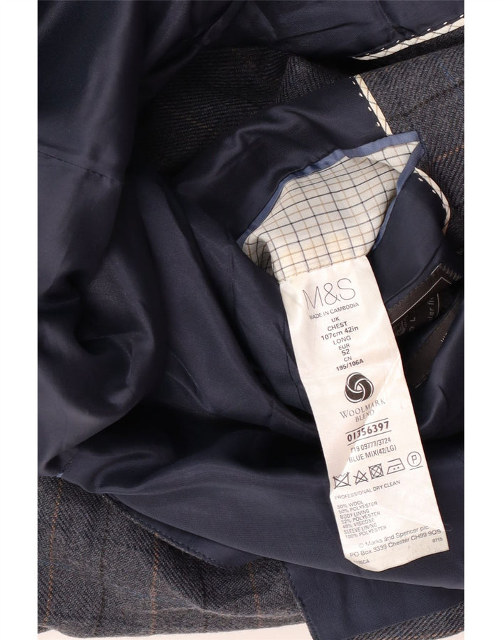 Мужской пиджак Marks & Spencer на 2 пуговицах UK 42 XL, синяя шерстяная клетка