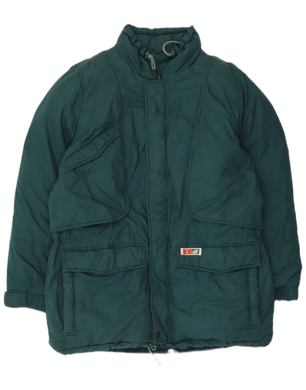 Vintage Mens Hooded Padded Ski Jacket IT 54 2XL Green Polyester