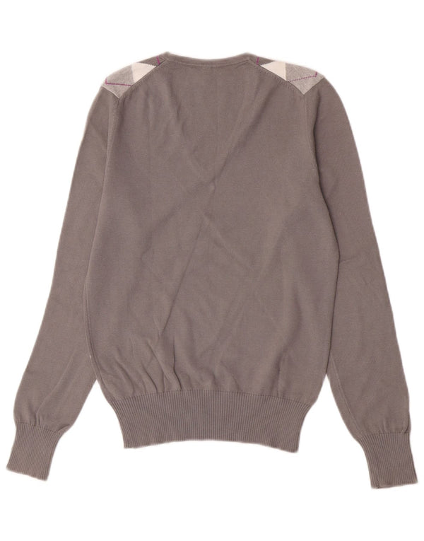 Женский джемпер с v-образным вырезом Benetton UK 10, маленький серый с узором аргайл/бриллиант