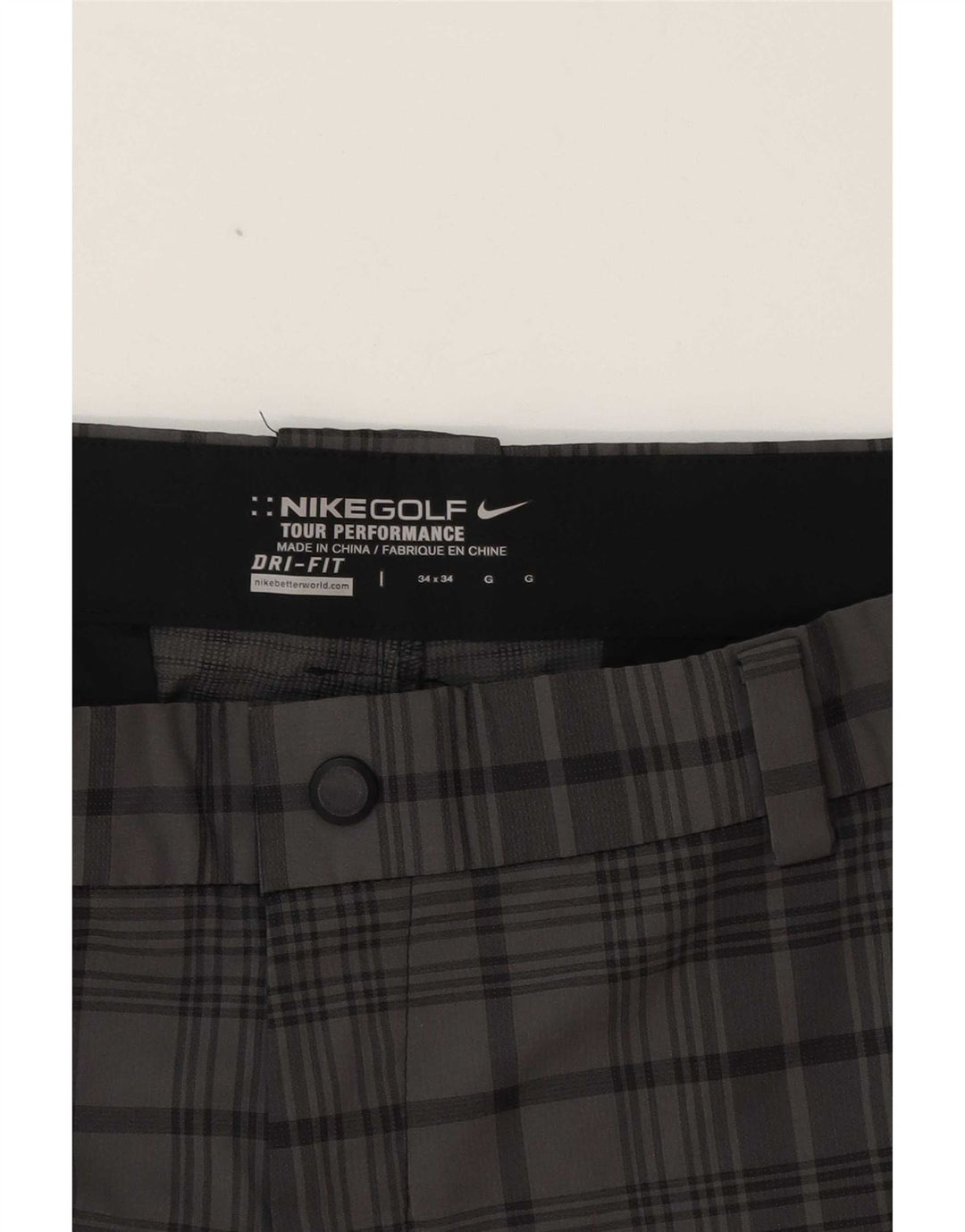 Мужские прямые брюки-чиносы Nike Dri Fit W34 L31 серые в клетку из полиэстера