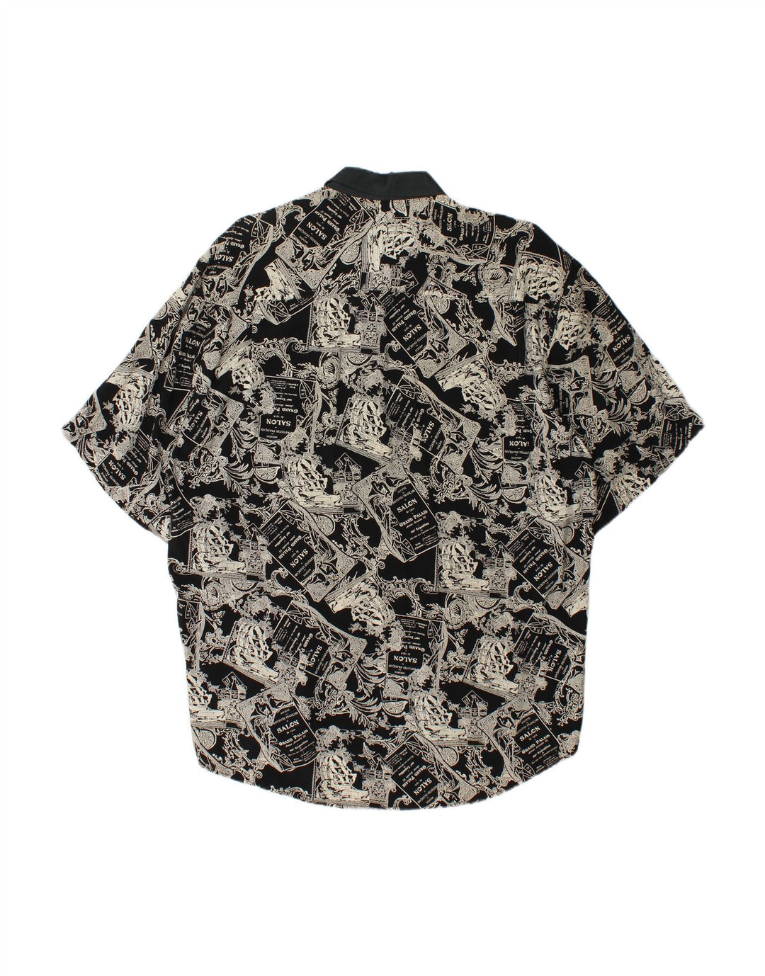 VINTAGE Mens Abstract Pattern Short Sleeve Shirt Large Black Viscose