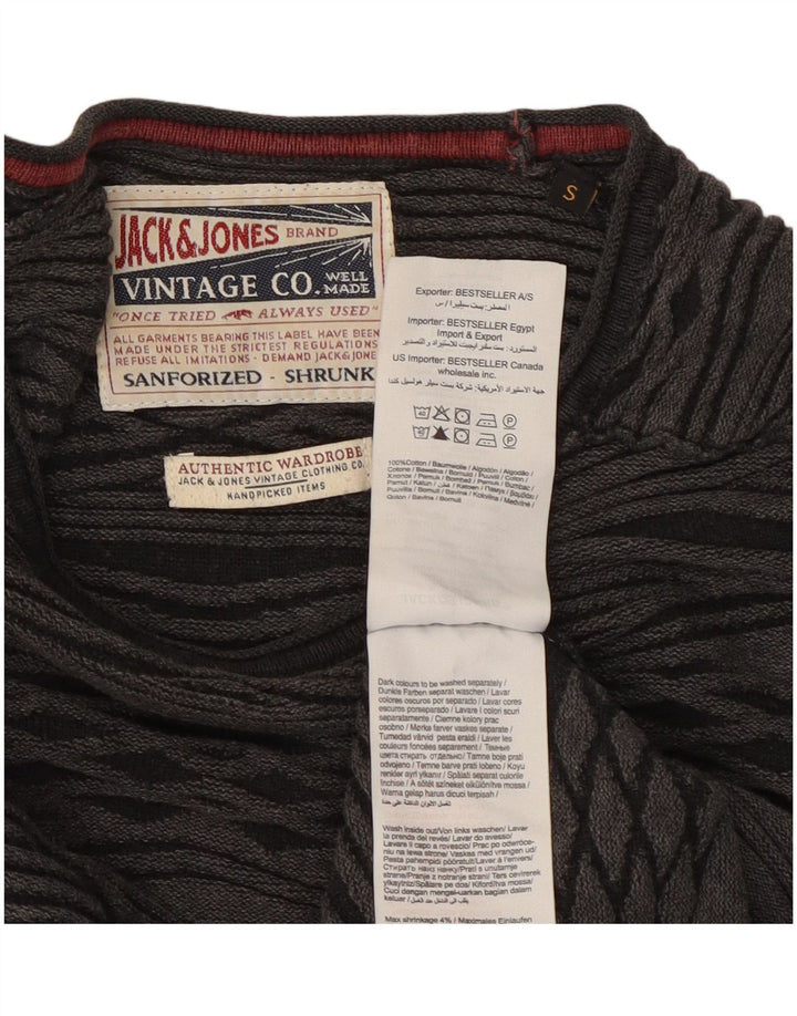 Мужской джемпер с круглым вырезом Jack & Jones, маленький серый хлопок с узором аргайл/ромб