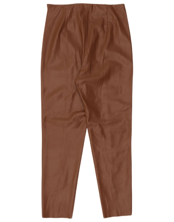 Zara Женские узкие брюки из искусственной кожи с высокой талией, большие W30 L27, коричневые