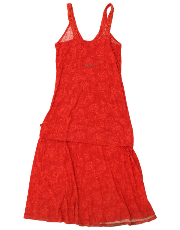 Desigual Womens Graphic Sleeveless Maxi Dress UK 14 Large Red Floral Cotton
