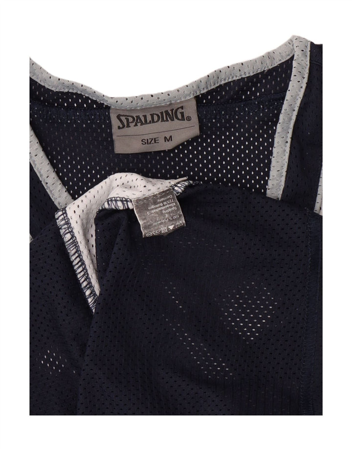 SPALDING Mens Graphic Vest Top Medium Navy Blue Colourblock Polyester Vintage Spalding and Second-Hand Spalding from Messina Hembry 