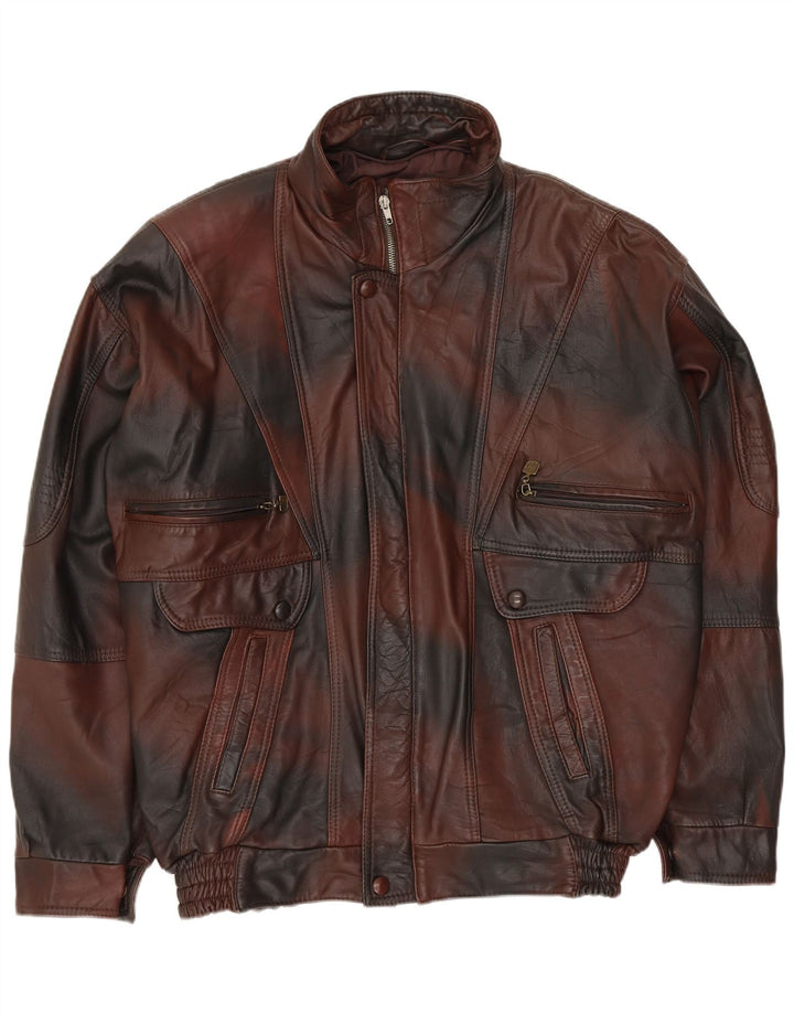 Мужская кожаная куртка VINTAGE UK 40, большая коричневая тай-дай