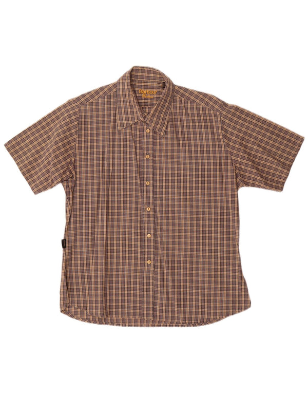 Женская рубашка с коротким рукавом Barbour UK 14, большая коричневая клетка, хлопок