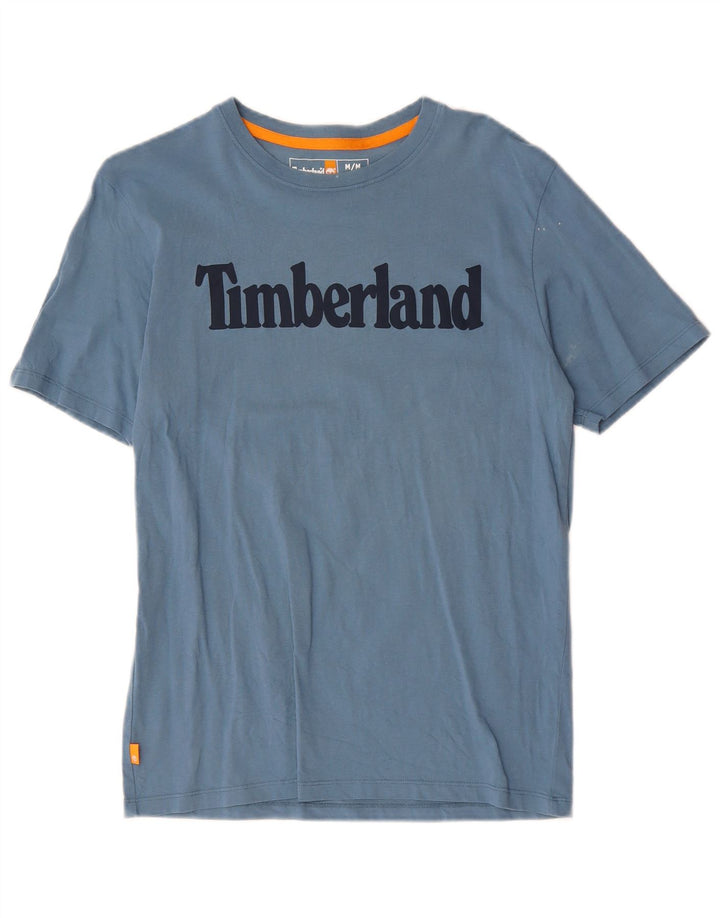 TIMBERLAND Мужская футболка обычного кроя с рисунком, топ среднего размера, синий хлопок, хлопок