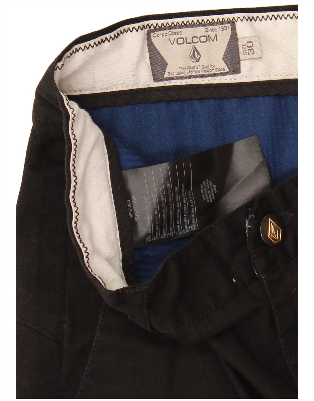 Мужские шорты чинос Volcom W30, средние черные хлопковые