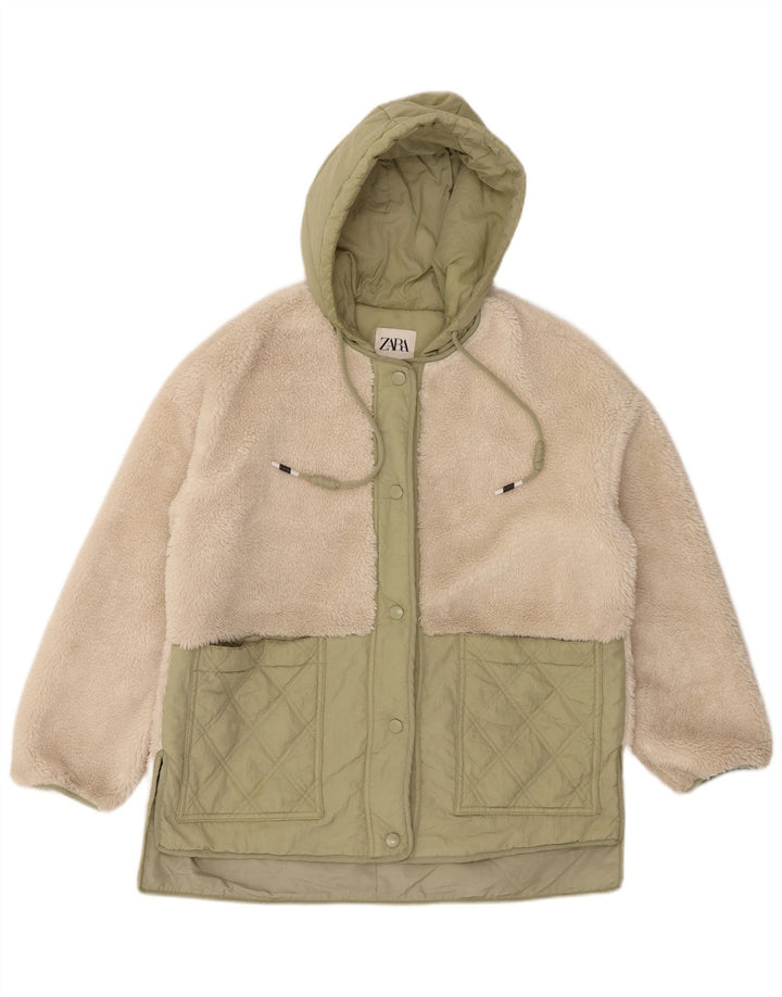 Женская ветровка оверсайз с капюшоном Zara UK 10, маленькая, бежевая