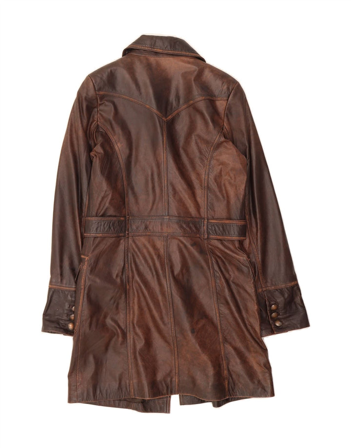 VINTAGE Womens Leather Coat EU 38 Medium Brown Leather Vintage Vintage and Second-Hand Vintage from Messina Hembry 
