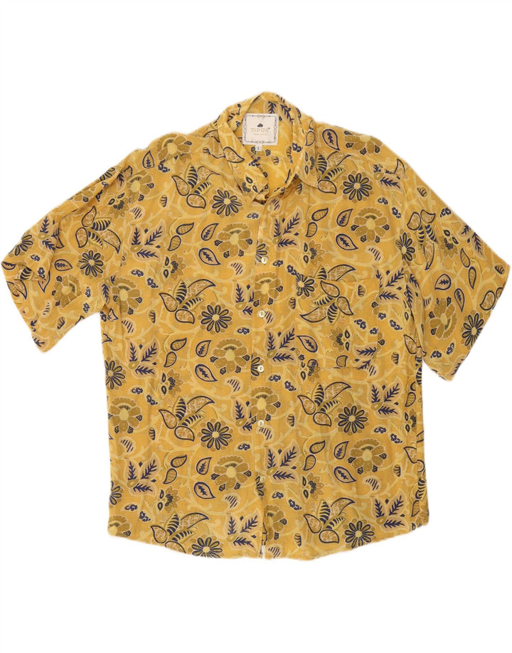 TIPO' S Mens Short Sleeve Shirt Large Yellow Floral Viscose Vintage Tipo' S and Second-Hand Tipo' S from Messina Hembry 