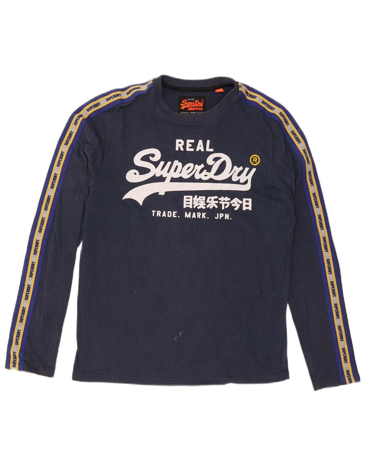 Superdry Мужская футболка с рисунком с длинным рукавом, средний темно-синий