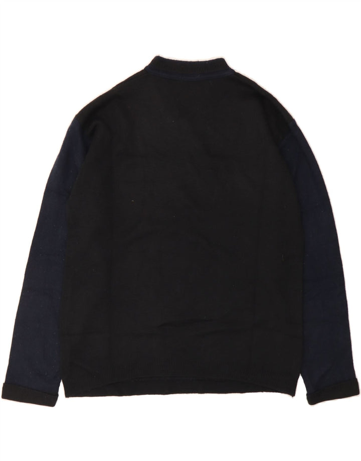 VINTAGE Mens V-Neck Jumper Sweater Medium Black Colourblock Wool Vintage Vintage and Second-Hand Vintage from Messina Hembry 