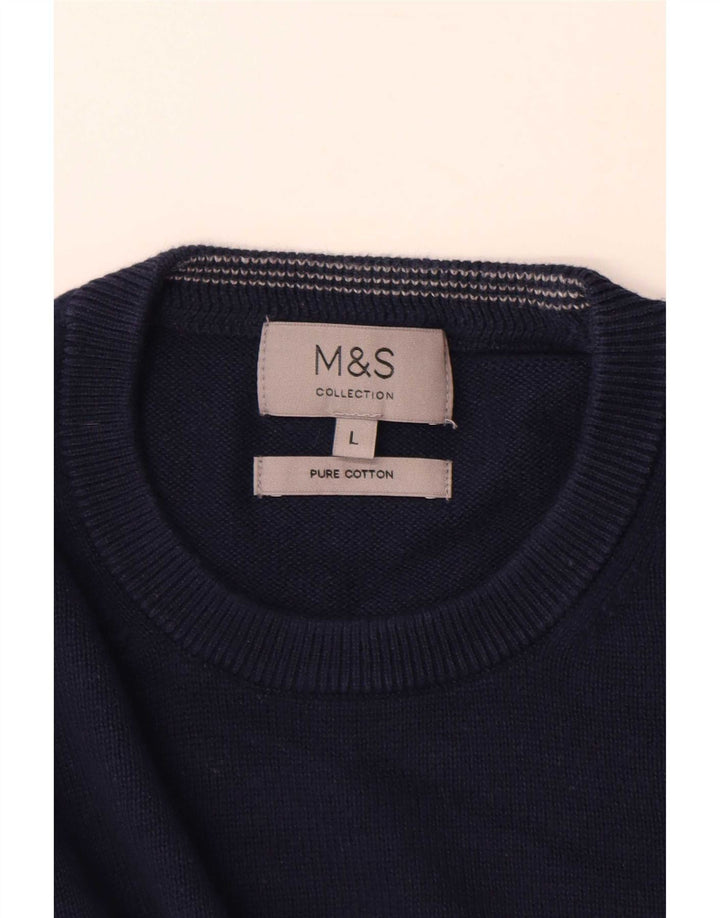 Мужской джемпер с круглым вырезом Marks & Spencer, большой темно-синий хлопковый свитер