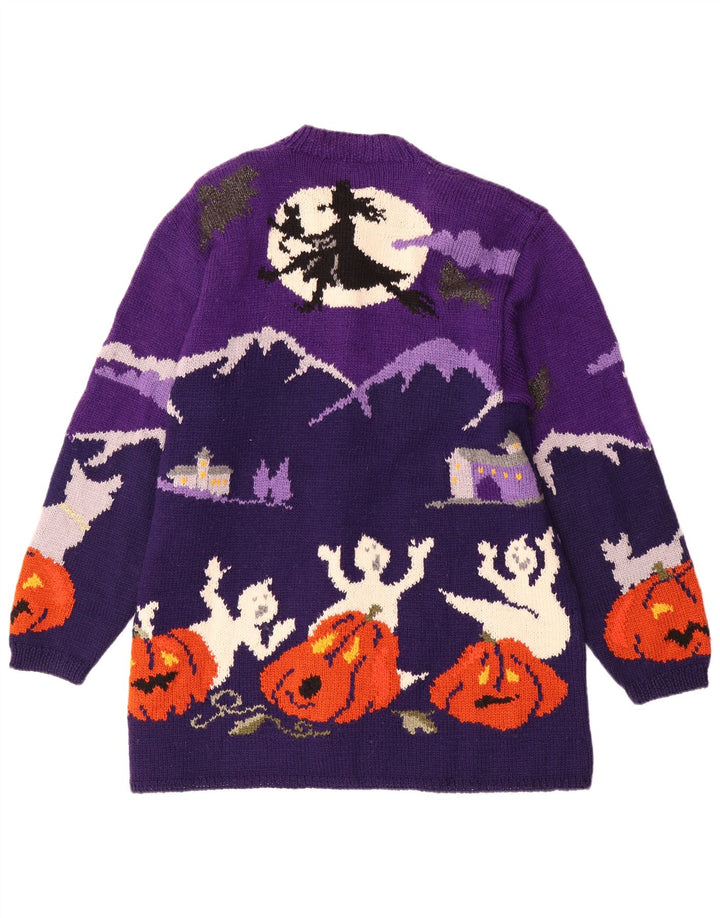 ВИНТАЖНЫЙ женский свитер-кардиган с графическим рисунком, Великобритания, 20, 2XL, фиолетовый, шерсть с цветными блоками