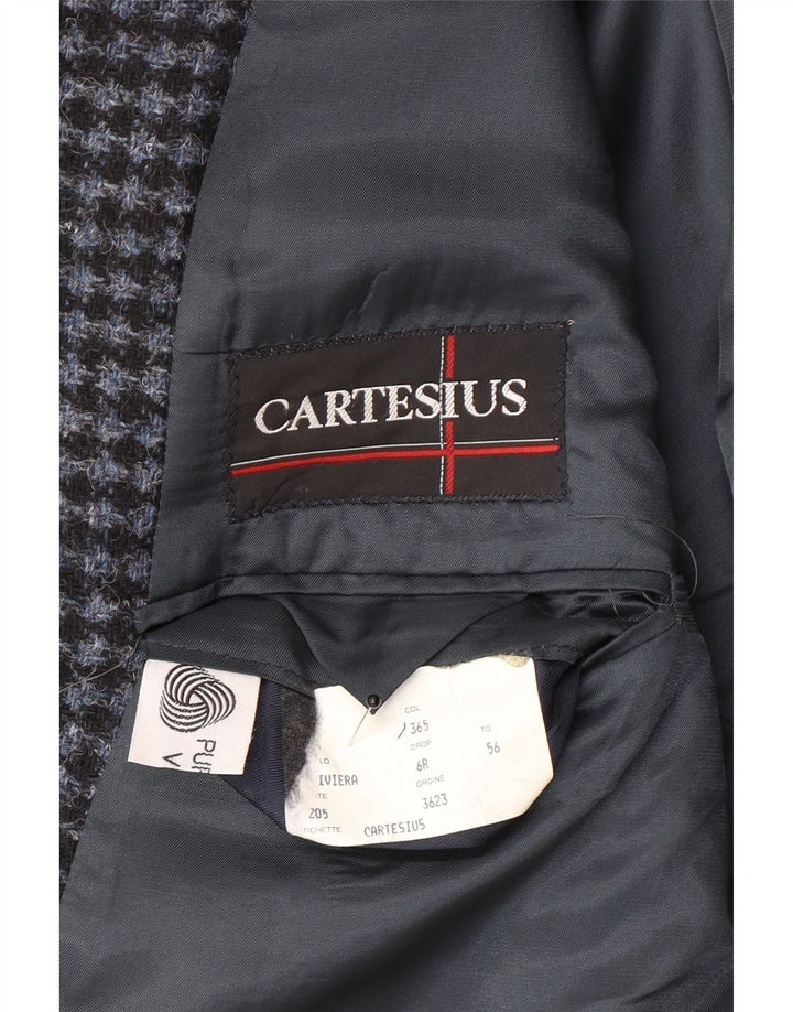 Винтажный мужской пиджак на 2 пуговицах IT 56 3XL синий с узором «гусиные лапки» из натуральной шерсти