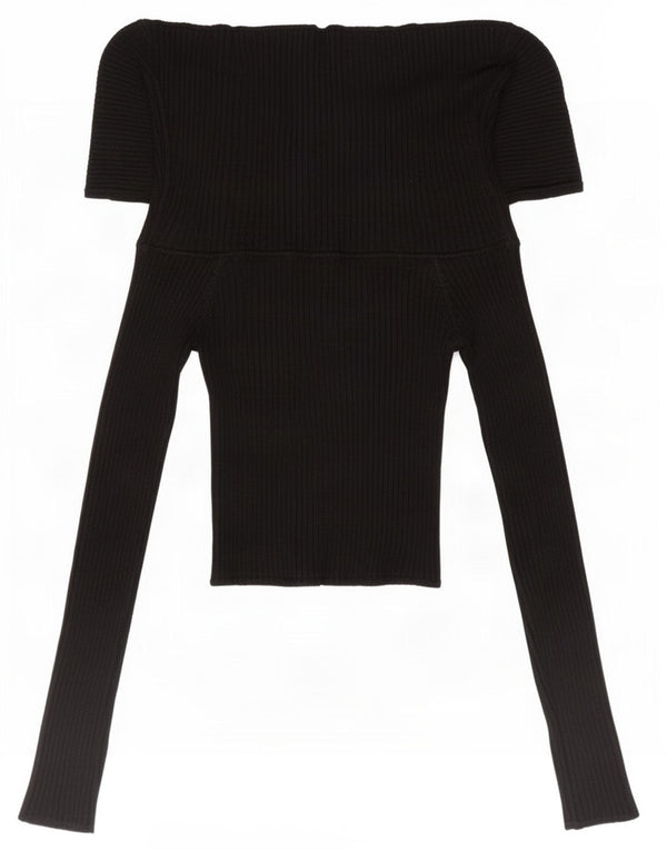 Zara Womens Crop Long Sleeve Blouse Top UK 8 Small Black Nylon