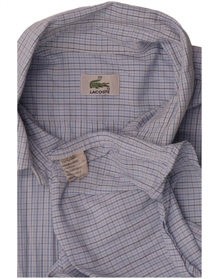 Мужская рубашка с коротким рукавом Lacoste, размер 39, средний синий, хлопок в мелкую клетку