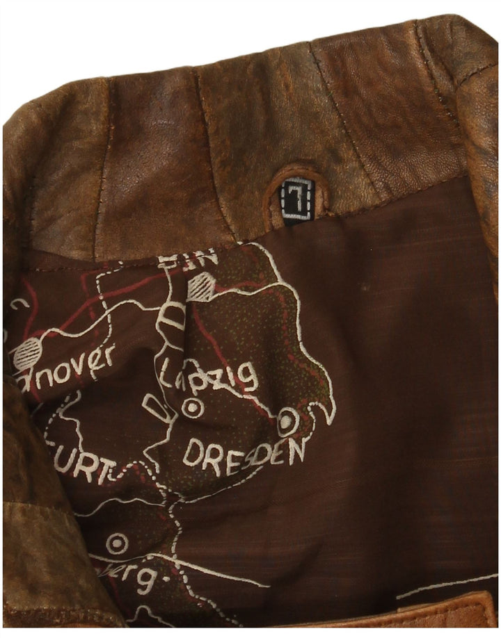 Винтажная женская кожаная куртка-бомбер UK 16, большая коричневая пэчворк