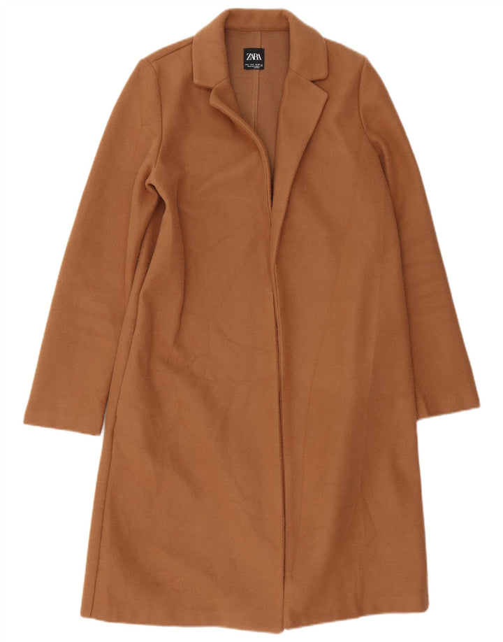 Женское открытое пальто большого размера Zara UK 10, маленький коричневый полиэстер