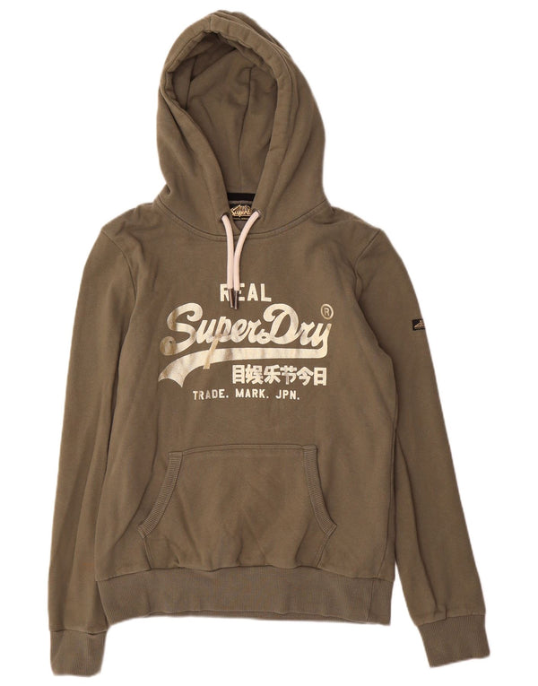 Женский джемпер с капюшоном Superdry Oversized с рисунком UK 10, маленький, цвет хаки, хлопок