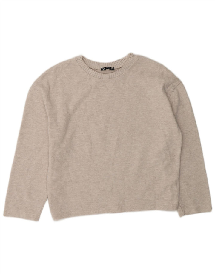 Женский свитер с вырезом «лодочка» Zara UK 14, средний серый полиэстер