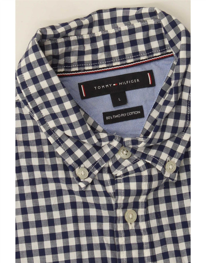 Мужская рубашка Tommy Hilfiger, большая темно-синяя хлопковая клетка в мелкую клетку
