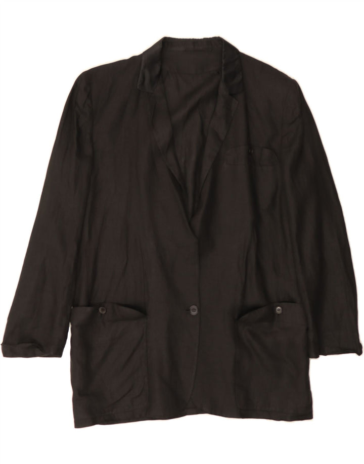 VINTAGE Womens Longline 1 Button Blazer Jacket UK 14 Large Black Vintage Vintage and Second-Hand Vintage from Messina Hembry 