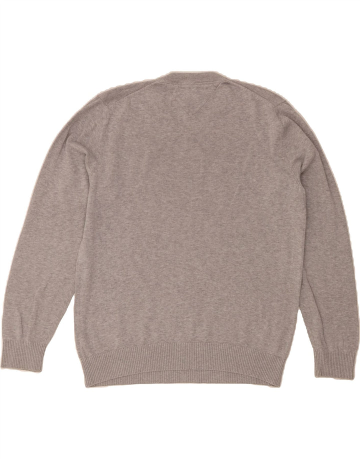 TOMMY HILFIGER Mens V-Neck Jumper Sweater Medium Grey Cotton Vintage Tommy Hilfiger and Second-Hand Tommy Hilfiger from Messina Hembry 