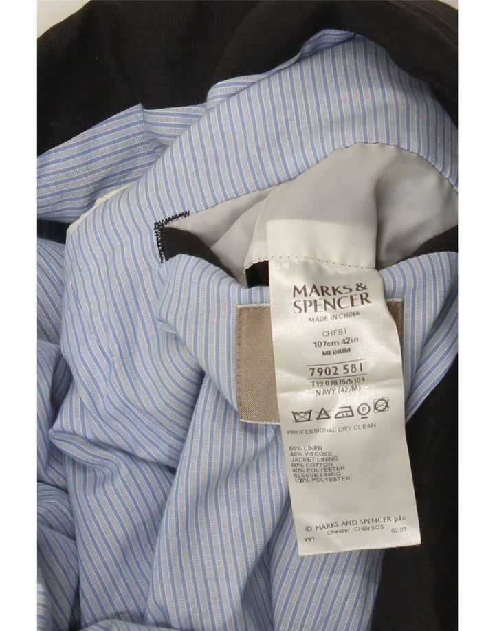 Мужской пиджак на двух пуговицах Marks & Spencer UK 42, большой темно-синий льняной пиджак