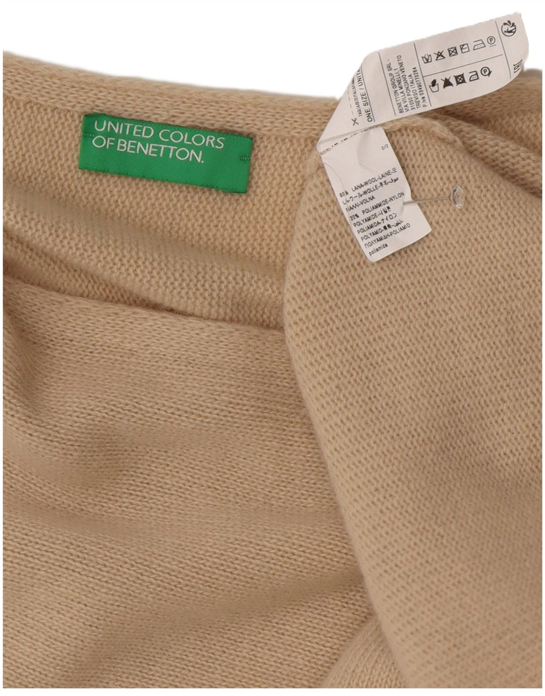 Женский асимметричный джемпер-пончо Benetton, один размер, бежевый, шерстяной