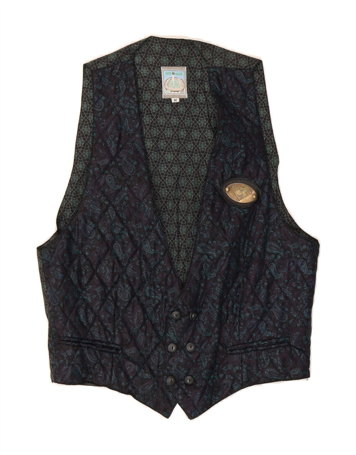 VINTAGE Mens Quilted Waistcoat Medium Navy Blue Paisley Viscose Vintage Vintage and Second-Hand Vintage from Messina Hembry 