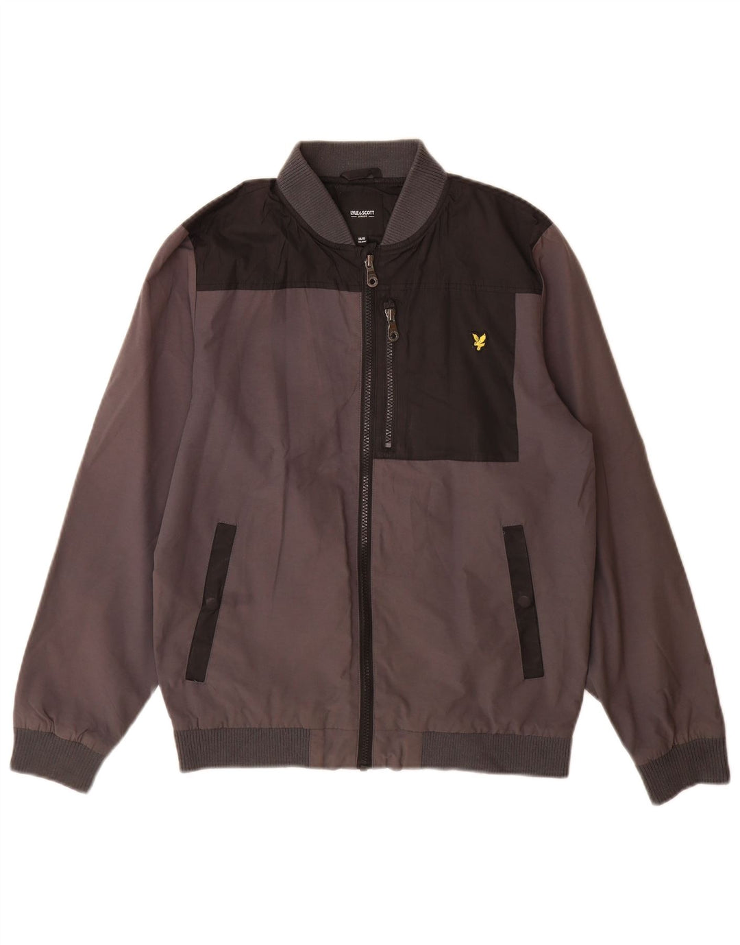 Куртка-бомбер Lyle & Scott для мальчиков 14–15 лет, серая, хлопковая с цветными блоками