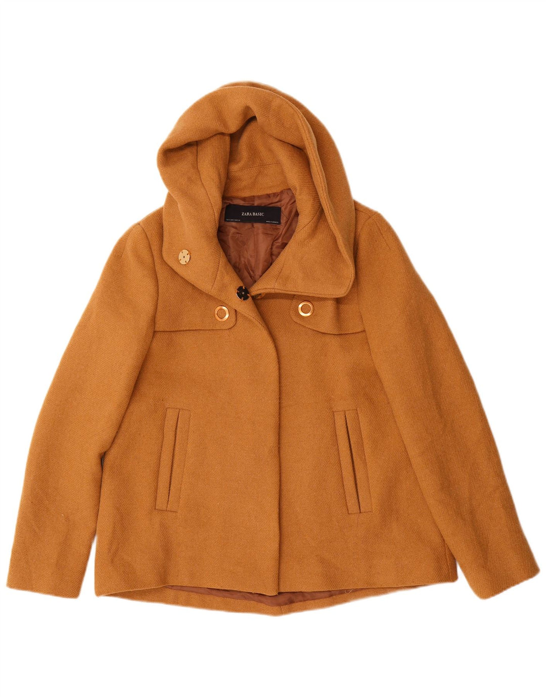 Женский бомбер Zara UK 10, маленький коричневый полиэстер с капюшоном