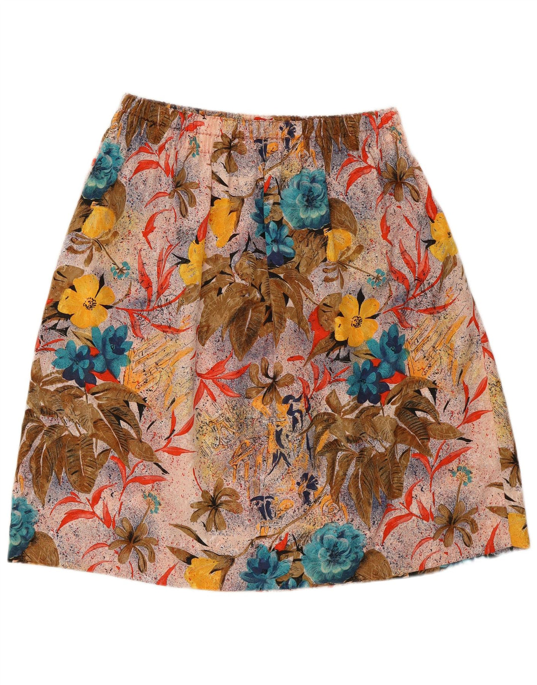 Винтажная женская юбка-трапеция с рисунком W30, средний разноцветный цветочный принт