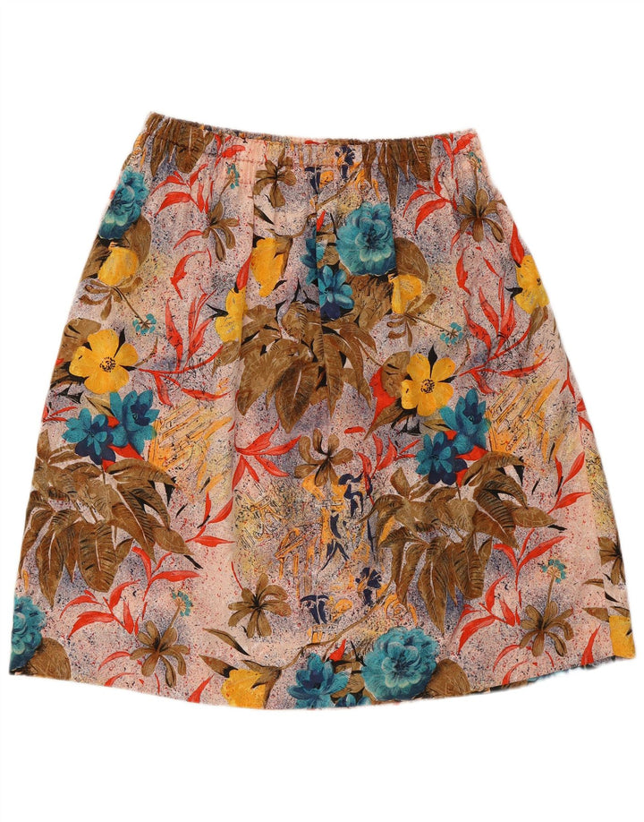 Винтажная женская юбка-трапеция с рисунком W30, средний разноцветный цветочный принт