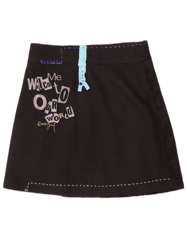 Desigual Womens Graphic A-Line Skirt EU 38 Medium W30 Black Floral