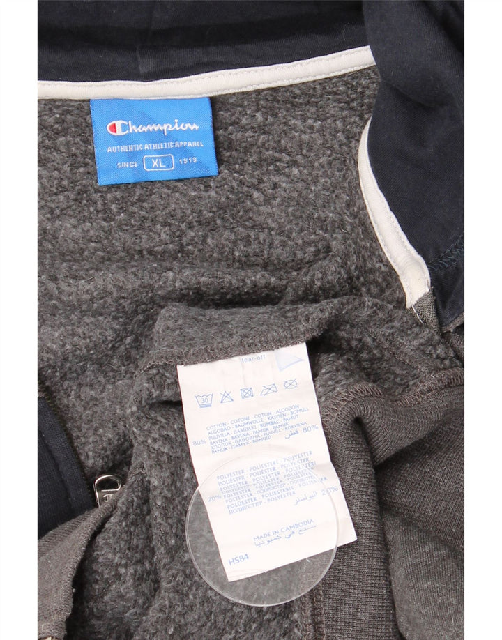 Мужской свитер с капюшоном на молнии CHAMPION XL, серый хлопок с цветными блоками