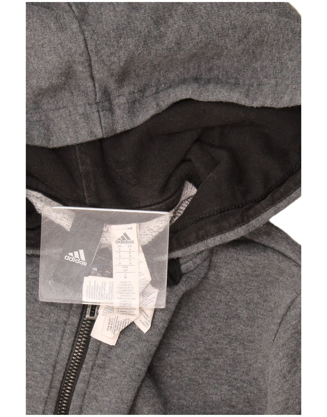 Adidas Мужской свитер с капюшоном на молнии, маленький серый хлопок