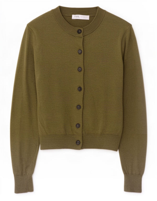 Женский укороченный кардиган Zara UK 10, маленький цвет хаки, полиамид