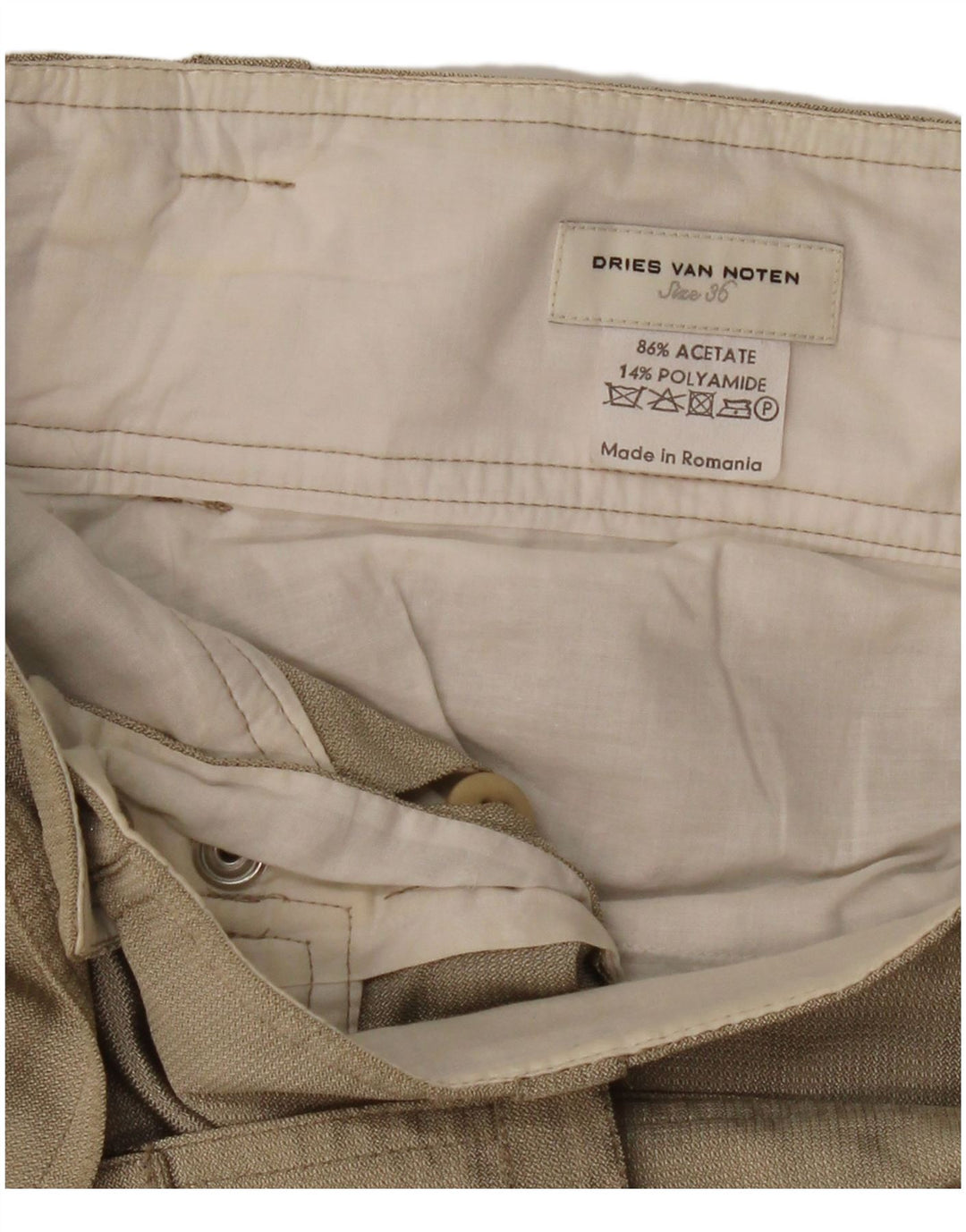 DRIES VAN NOTEN Womens High Waist Pegged Cropped Trousers W36 L24 Beige Vintage Dries Van Noten and Second-Hand Dries Van Noten from Messina Hembry 