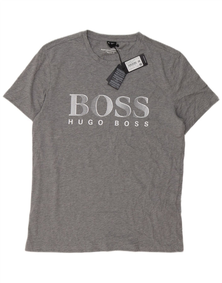 Мужская футболка с рисунком Hugo Boss, большой серый хлопок