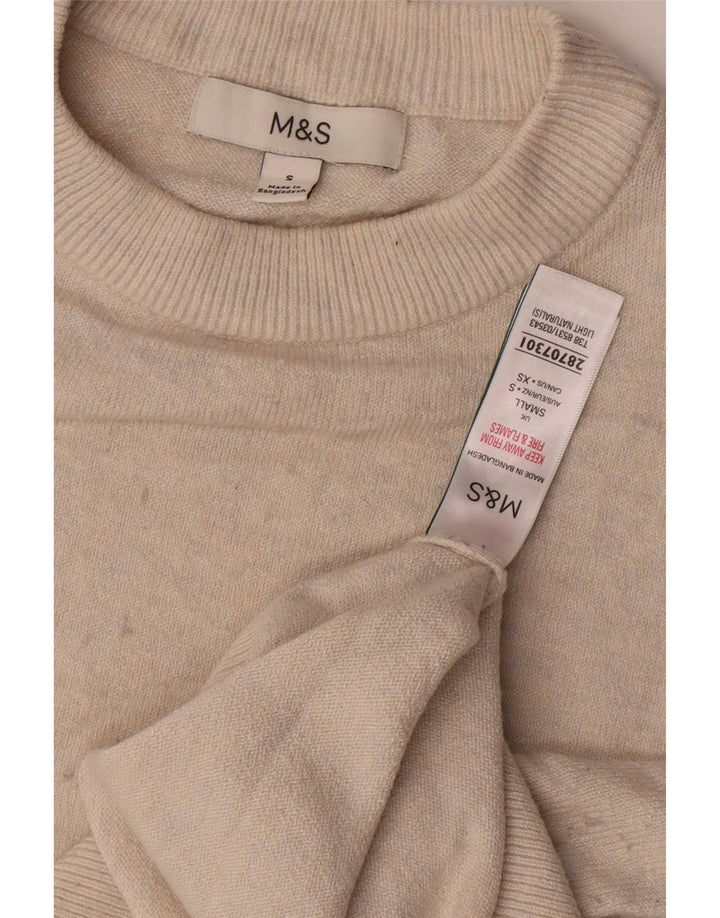 Женский джемпер с круглым вырезом Marks & Spencer, размер UK 10, маленький, бежевый, полиэстер