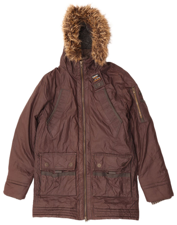 Мужская парка Superdry с капюшоном стандартного кроя 2XL, коричневый хлопок