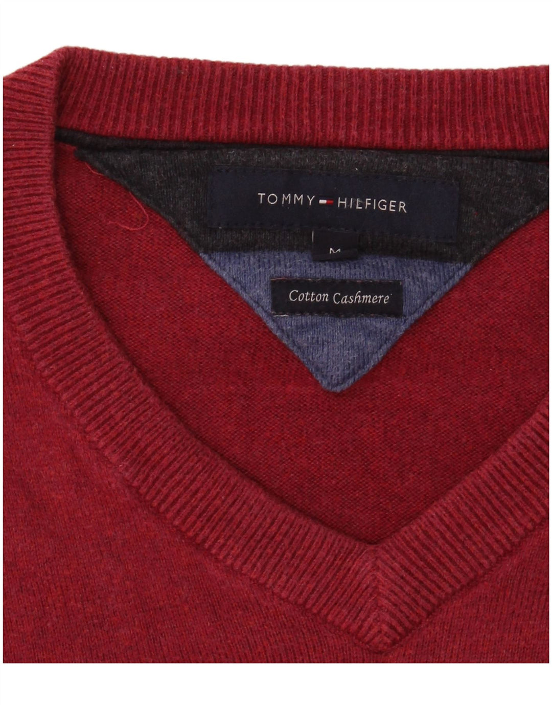 TOMMY HILFIGER Mens V-Neck Jumper Sweater Medium Red Cotton