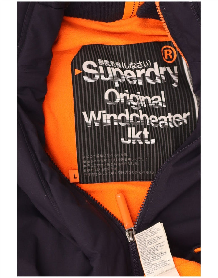 SUPERDRY Мужская ветровка с капюшоном UK 40, большая темно-синяя полиэстер