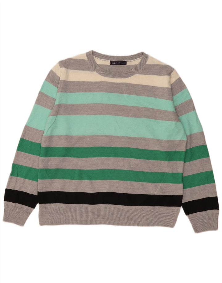 Женский джемпер с круглым вырезом Marks & Spencer UK 14, средний серый в полоску