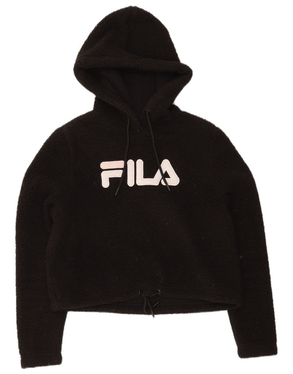 Женский свободный джемпер с капюшоном Fila из флиса с рисунком UK 10, маленький черный